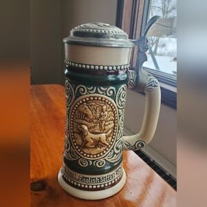 Avon Ceramic Beer Stein Trout English Setter with Pewter Lid Vintage 1978